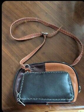 Two-Tone Brown and Tan Patchwork Leather Crossbody Bag